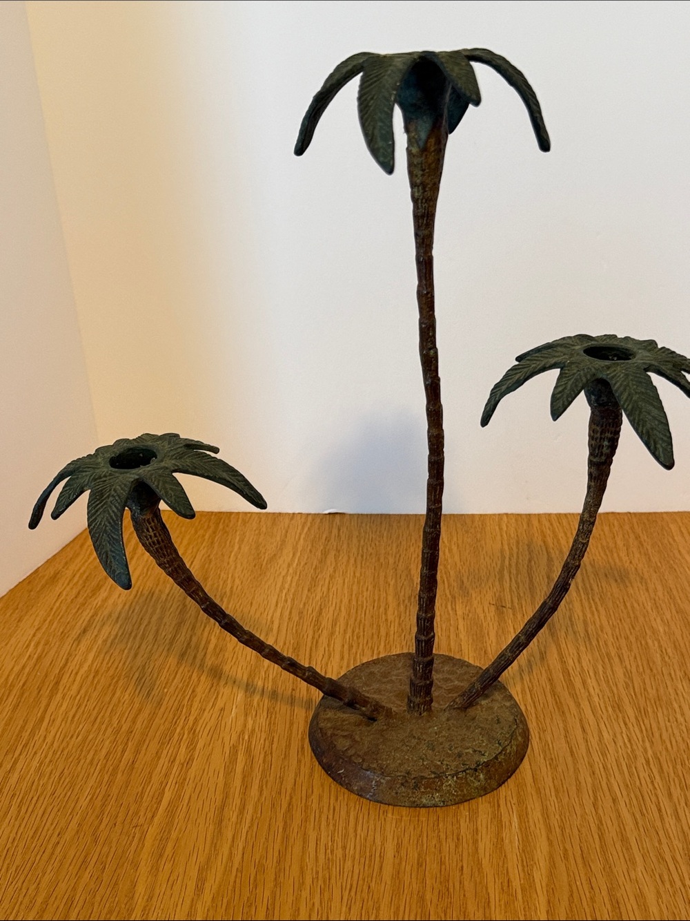 Metal Palm Tree Candle Holder - Green/Brown